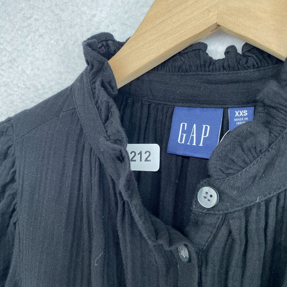 GAP Dress XS Crinkle Gauze Mini Tiered Ruffle Button Front Puff Sleeve Black NEW - Picture 12 of 16